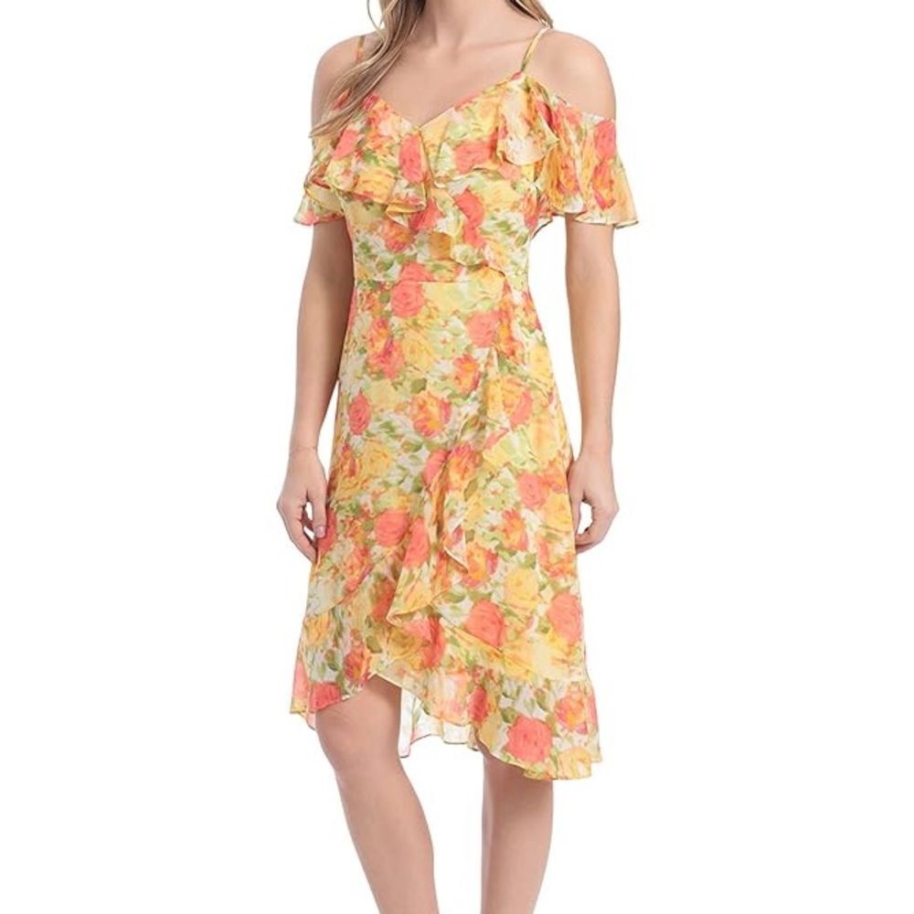 London Times Women's Strappy Off The Shoulder Hi-Low Dress Feminine Coquette 6